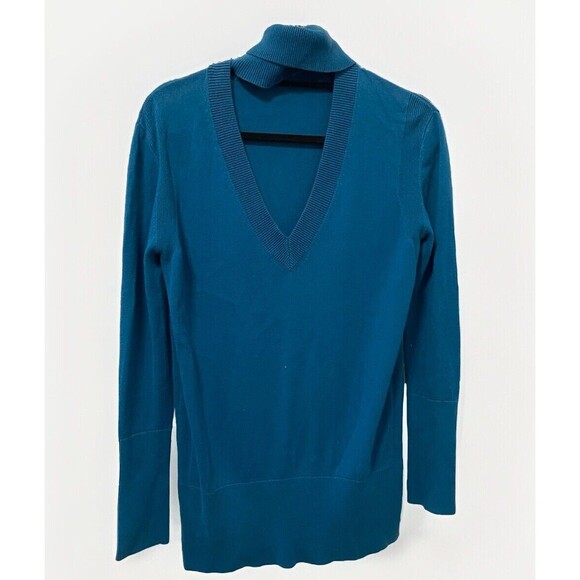 TOME NYC Teal Size Small Turtleneck Cut Out Sweater Elongated Sleeves - Picture 1 of 7